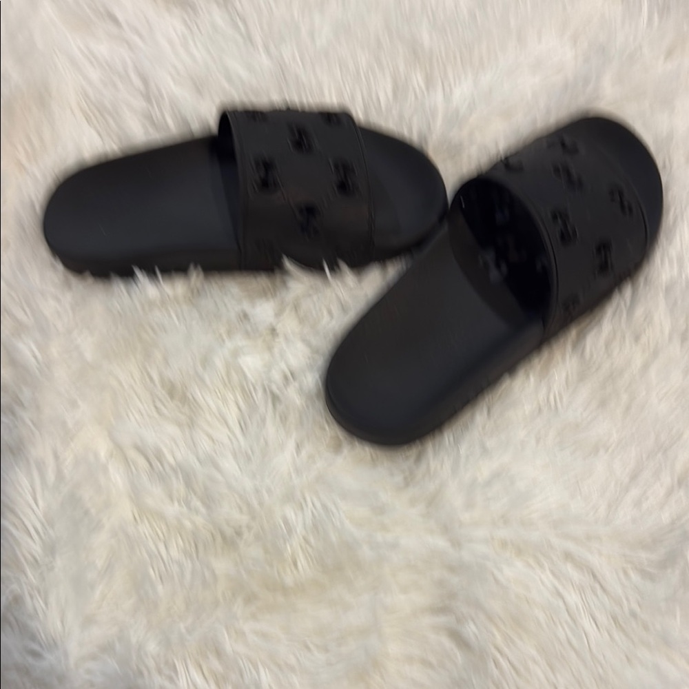 Black Slide Sandals with Logo Detail - Picture 4 of 6